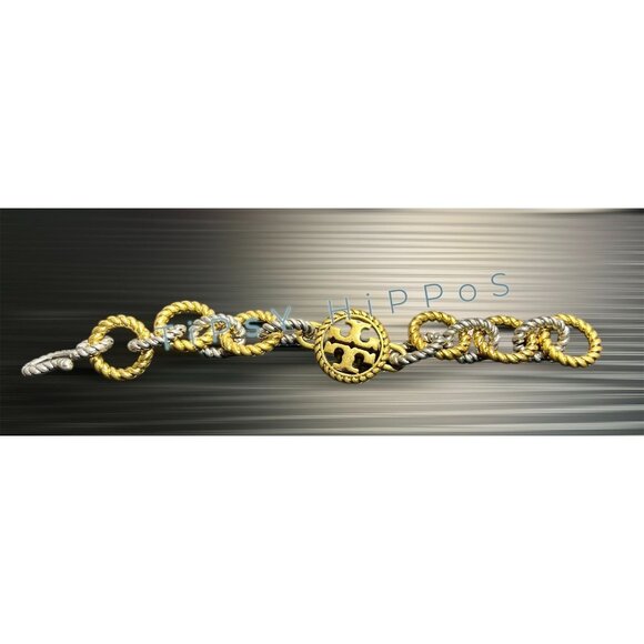 TORY BURCH Gold and Silver Rope Chain Link Bracelet With Toggle Clasp - Picture 3 of 3